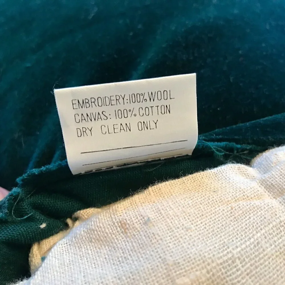 Needlepoint Christmas Tree & Angel Accent Throw Pillow Green Red Wool Embroidery